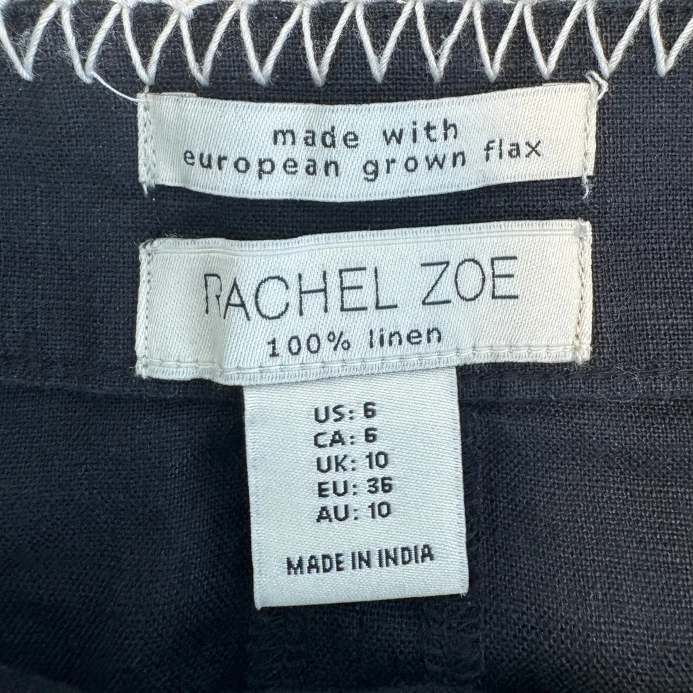 Rachel Zoe Flax Linen Midi Skirt 6 Black Blanket Stitch Minimalist Quiet‎ Luxury